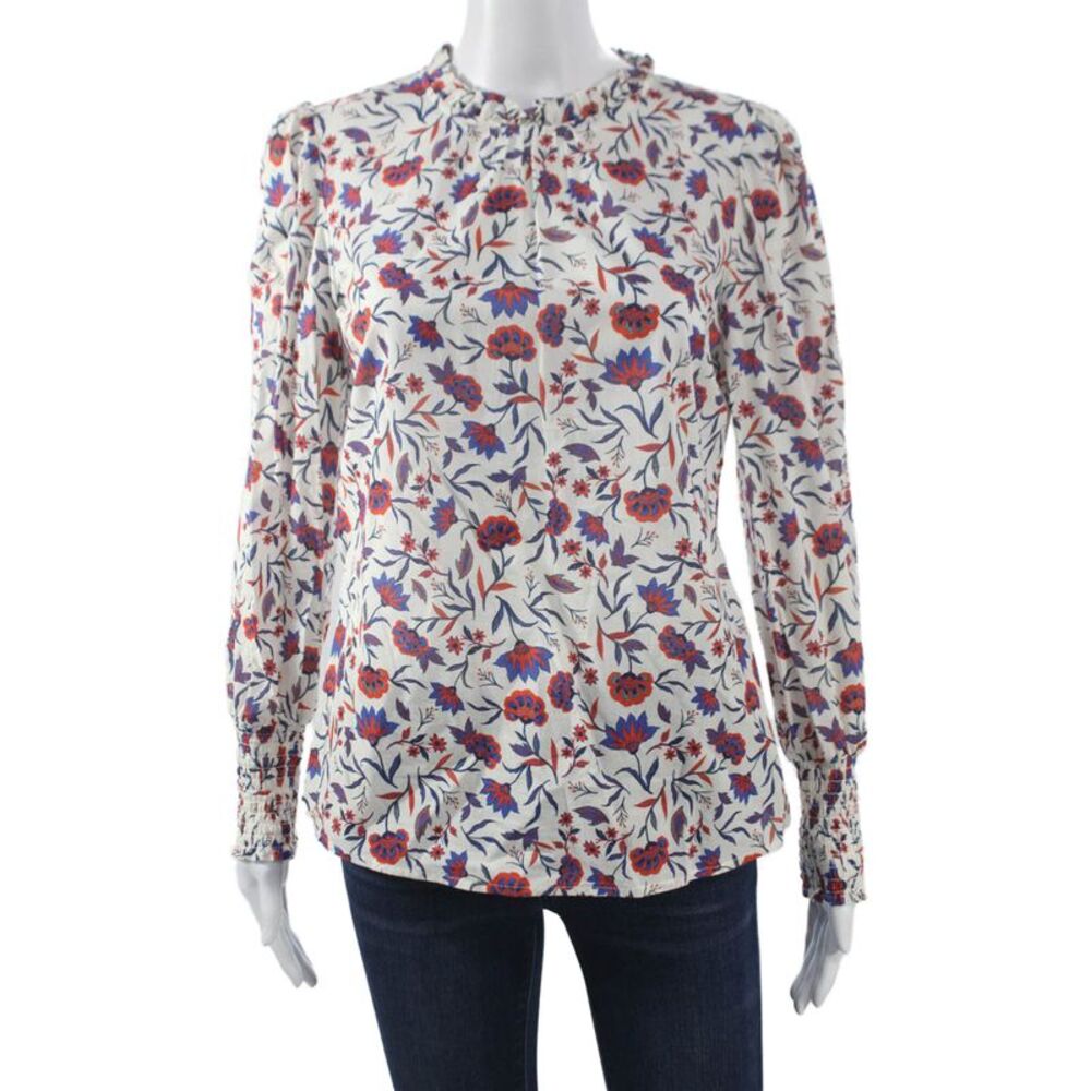 Hush Women Multicolor Floral High Neck Button Long Sleeve Basic Blouse Size 6